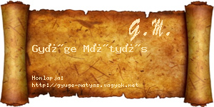 Gyüge Mátyás névjegykártya